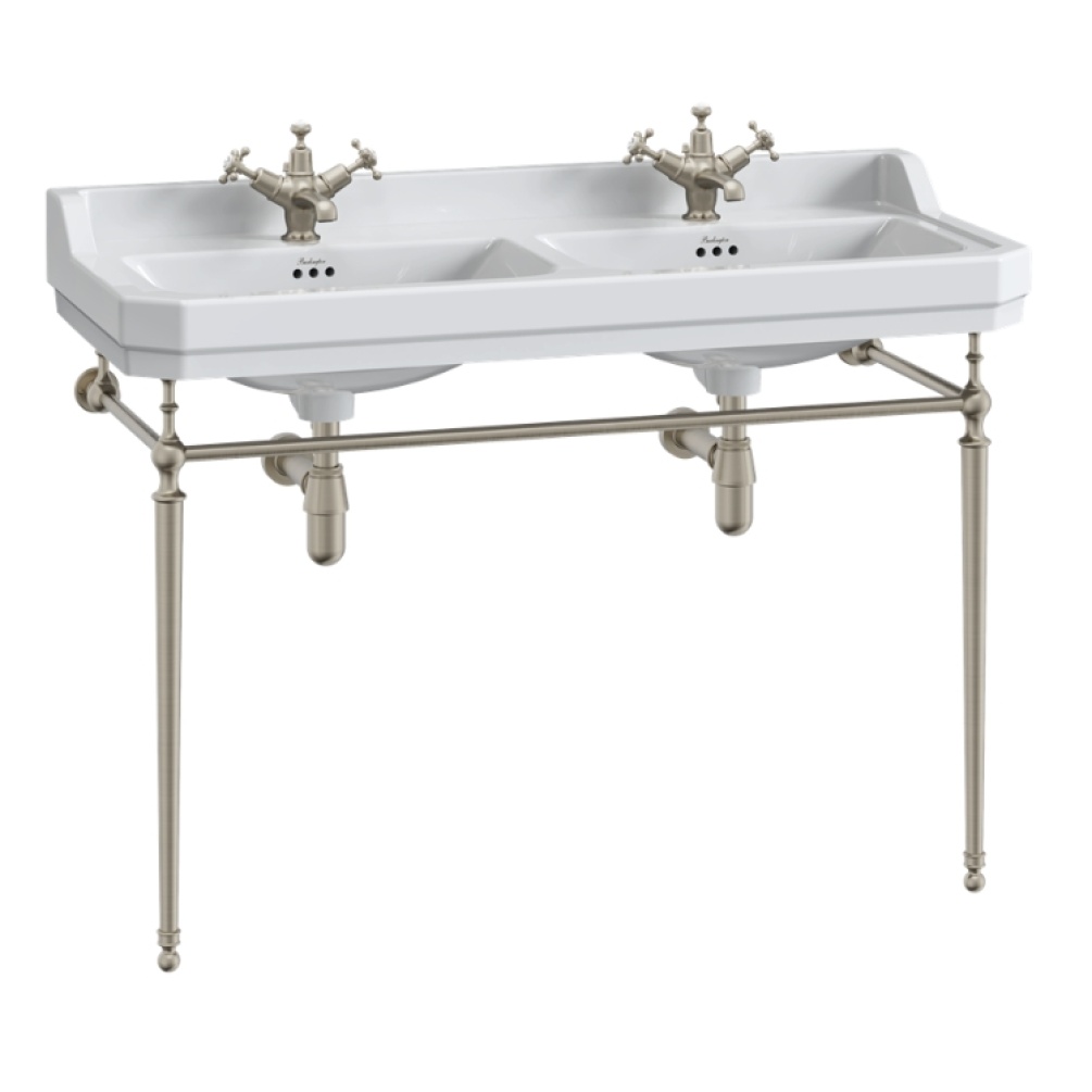 Product Cut out image of the Burlington Edwardian 1200mm Double Basin & Brushed Nickel Washstand